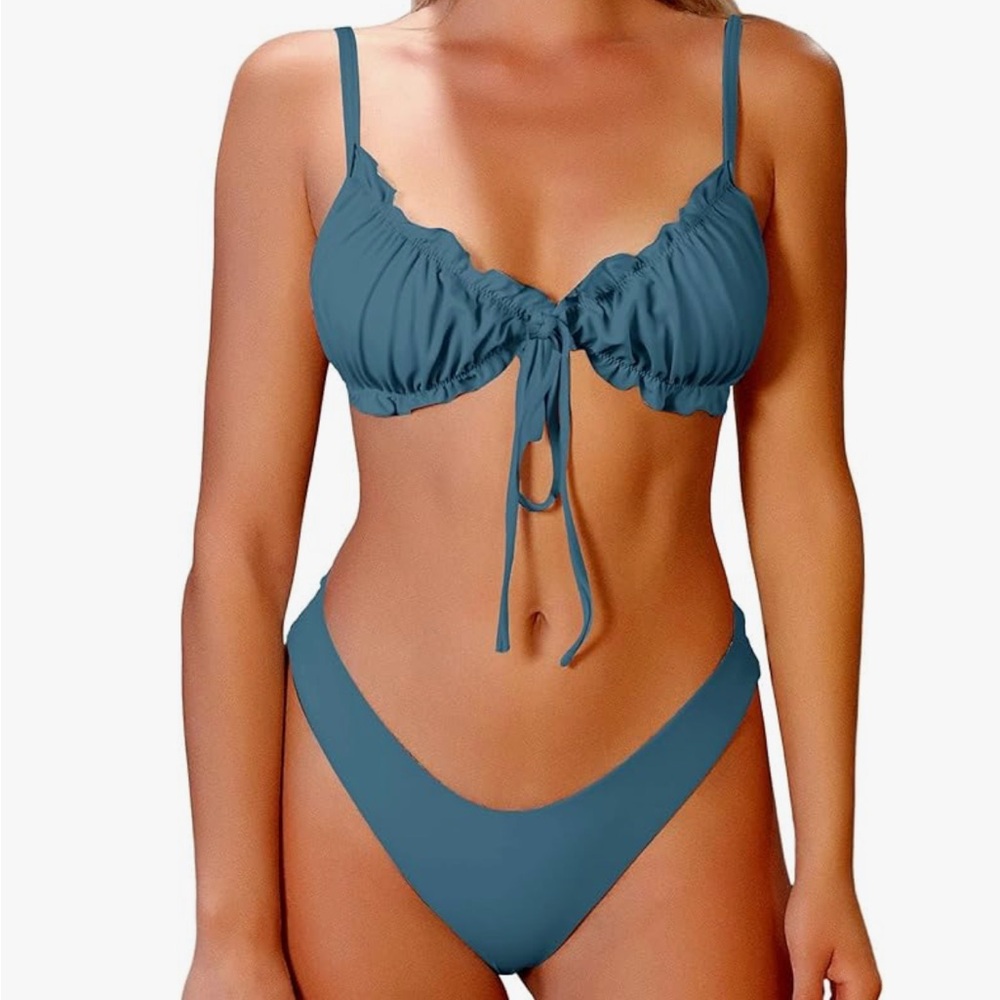 NWT ZAFUL Women's Triangle Bikini Ruffles Bikini Set